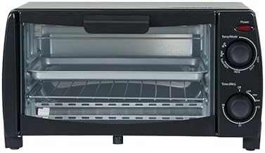Dominion 4 Slice Small Toaster Oven Countertop, Retro Compact Design, Multi-Function with 30-Minute Timer, Bake, Broil, Toast, 1000 Watts, 2-Rack Capacity, Black