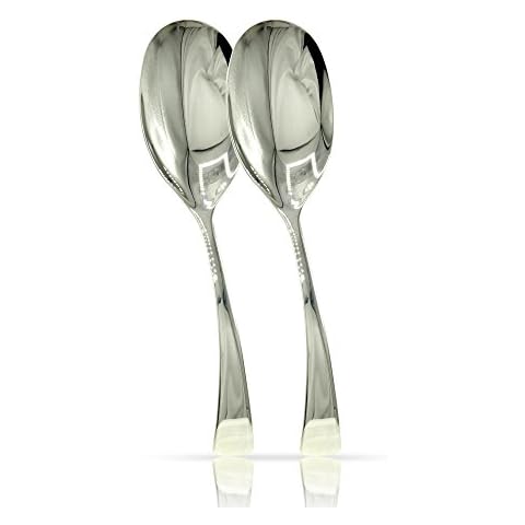 Large Buffet Serving Spoons - MIJIG Set of 2 Custom Designed Mirror-Polished Stainless-Steel Utensil Set for Homes, Hotels & Party Planners – Dinner Flatware Set with Exquisite Packaging Cover