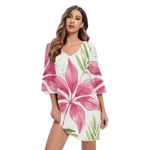 Robe trapèze en mousseline de soie à col en V pour femme
