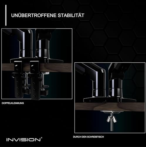 Invision Monitor Halterung für 19-32 Zoll Bildschirme - VESA 75 & 100 mm - Schreibtischklemme Ständer - Höhenverstellbar Neigungen… – Ansicht 5