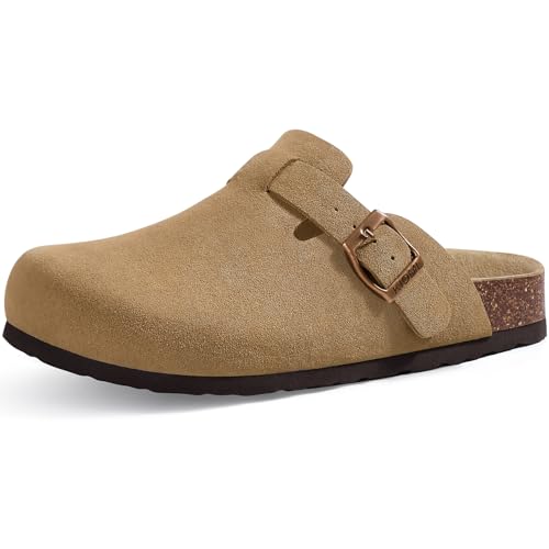 Image of KIDMI Unisex Vegan Suede Clogs Leather Mules Womens Mens Cork Footbed Potato Shoes with Arch Support