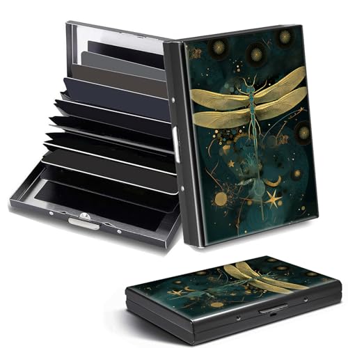 Credit Card Holder, Dragonfly Art Design Mini RFID Blocking Aluminum Wallet Slim Metal Hard Case Shell Travel Wallet ID Case Small Credit Cards Case Business Cards for Women Men Girls