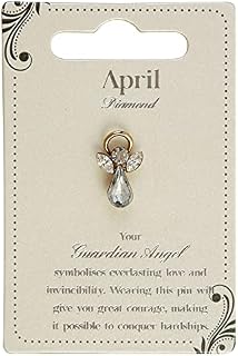 Guardian Angel Brooch, April Birthstone, Angel Badge with Diamond Gemstone, Gift for Women & Men, Lapel Pins-Golden-One Size-Unisex, Silver