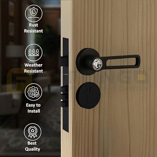 Image of Nice Mortise Door Handle Lock Set /Premium Zinc Alloy Door Handle with Locks /Heavy-Duty Main Door Handle with Lock for Home, Office & Hotel Doors - 3 Years Warranty (Black Matt)