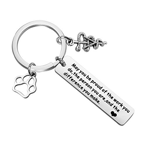 SEIRAA Veterinarian Gifts Veterinary Medicine Graduation Gift Medical Caduceus Charm Keychain with Paw Print Vet Tech Jewelry (Vet tech Keychain)