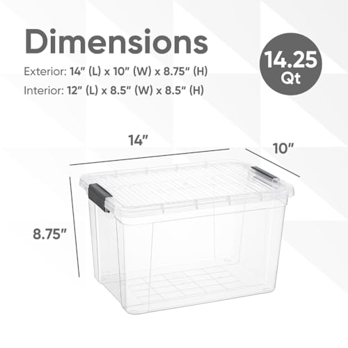 Image of Superio 14.7 Quart Clear Plastic Storage Boxes with Lids, Stackable Organizer Containers, BPA-Free Storage Bins for Home, Office, School & Dorm, 3 Pack