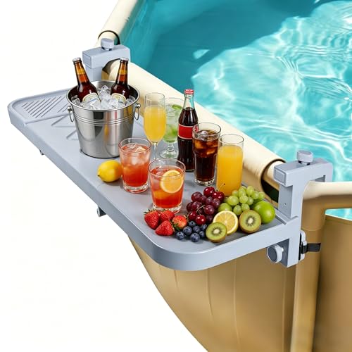 winemana Pool Bar for Above Ground Pool Swim Up Bar 38.4 x12 Adjustable Poolside Table Foldable Swimming Pool Shelf Fits Round Oval Rectangle Pools Clip-On Drink Table for Deck Patio Grey