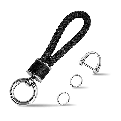 Tukellen Leather Weave Keychain Suit for car Keychain Keyring Present Woman ，with 360 Degree Rotatable D-ring and Screwdriver (Black)