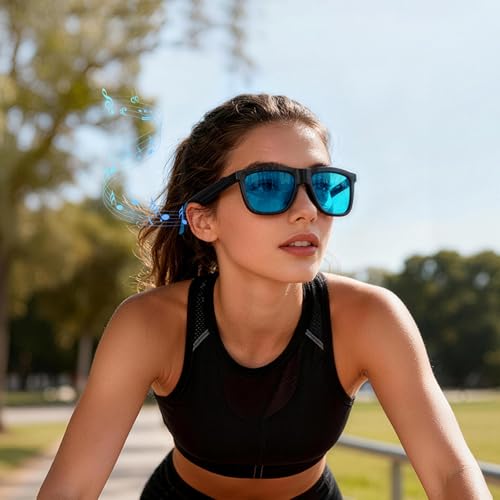 EcoGleam Okulary przeciwsłoneczne Smart BT z zestawem głośnomówiącym, muzyka, tłumaczenie AI, UV400, wodoszczelność IP65, przenośne na zewnątrz, stylowe i wszechstronne, niebieski