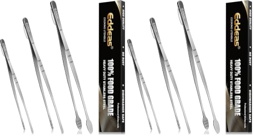 Image of Eddeas Kitchen Tweezers Tongs, Cooking Tweezers Stainless Steel - 3 Size 12'' 10'' & 8 inch Ideal for Meat, pasta, plating and pinching delicate small pieces of food, Set of 3 (Pack of 2)