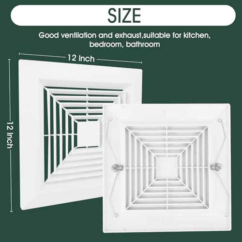 White-Cover-1-Piece-12-x12Inch-Bathroom-Exhaust-Fan-with-Spring-Suitable-for-Wall-Mounted-or-Ceiling-Square-Exhaust-Fan-Air-Diverter-Bathroom-Exhaust-Fan-Cover-Grille-Replacement-Accessory