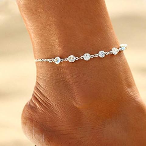 Edary Simple Crystal Anklet Silver Ankle Bracelet Fashion Foot Chain Accessories Jewelry Adjustable for Women and Girls Cover