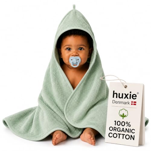 Huxie Hooded Baby Bath Towel, 100% Organic Cotton, Super-Soft 32"x32"