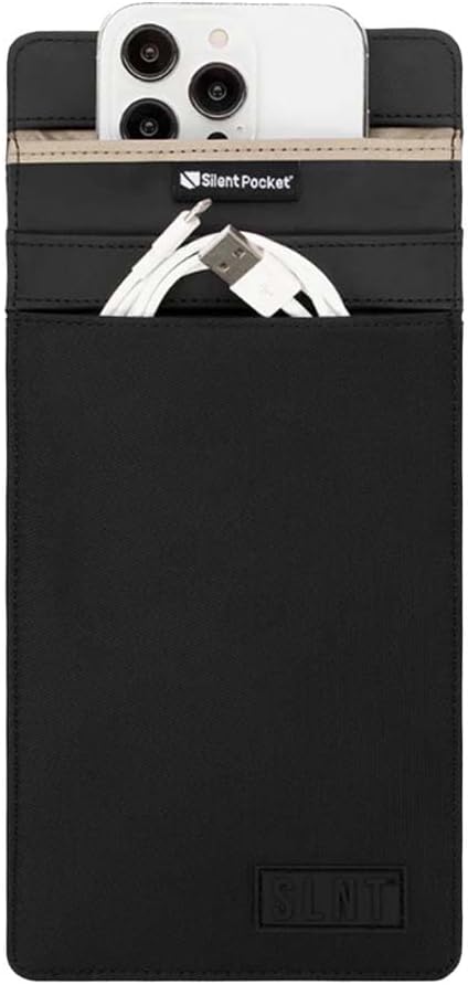 Silent Pocket SLNT Faraday Bag Smartphone Sleeve w Leather or Weatherproof Nylon, Signal Blocking Device Shielding for iPhone, Galaxy, Most Phones, Privacy, Anti-Hacking (Black Nylon, Medium)