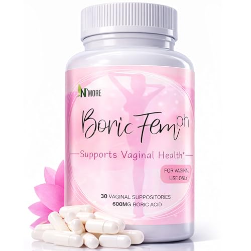 Image of N'More Boric Acid Suppositories 600mg - Supports Vaginal pH Balance & Odor Control - 100% Pure Made in USA - Intimate Health Support - 30 Count