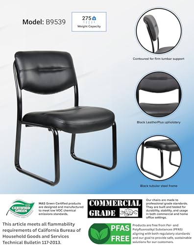 Image of Boss Office Products B9539 Leather Sled Base Side Chair in Black, 250