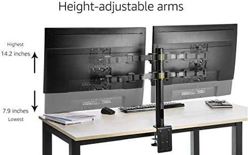 Amazon Basics Dual Monitor Stand with Height Adjustable Arm Mount, 360-degree rotation, Adjustable Screen Tilt and Cable Organizer (Steel)