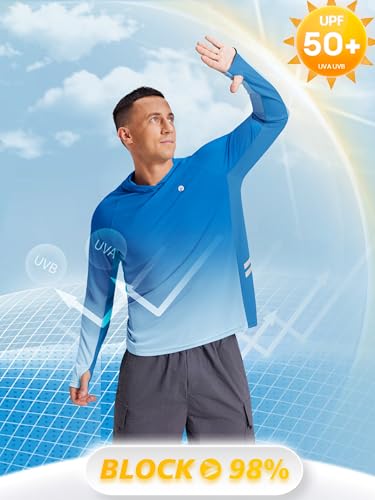 Image of PINSPARK Men's UPF 50+ Sun Shirts Long Sleeve Fishing Hoodie, UV Protection Rash Guard for Outdoor Hiking Running Swim Shirt