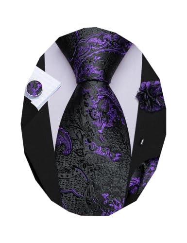 Image of Barry.Wang Men Ties Paisley Woven Silk Necktie Set with Pocket Suqare Cufflinks Formal