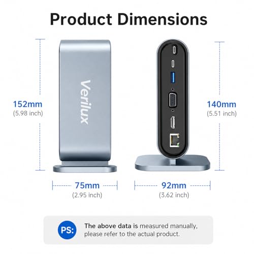 Image of Verilux 12-in-1 USB-C Docking Station with 4K HDMI and 100W PD for Laptop | Dual Display Support, 10Gbps Data Transfer, RJ45 Networking, SD and TF Card Access, HDMI and VGA Output