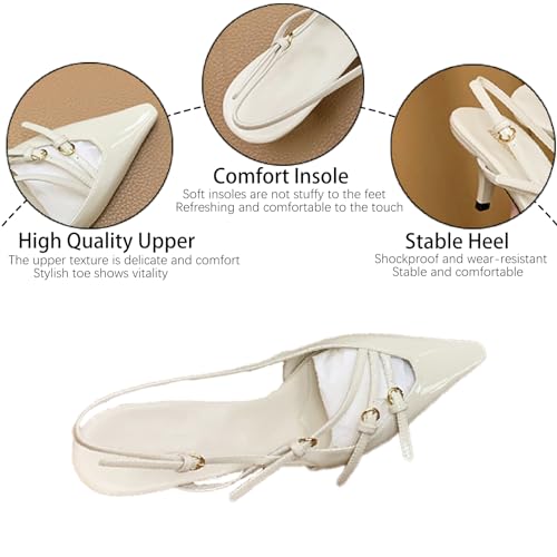Women's Patent Leather Kitten Heel Slingback Pumps Fashion Adjust Buckle Strap Pointed Toe Comfortable Low Heels Dress Shoes for Party Prom Dating Working3