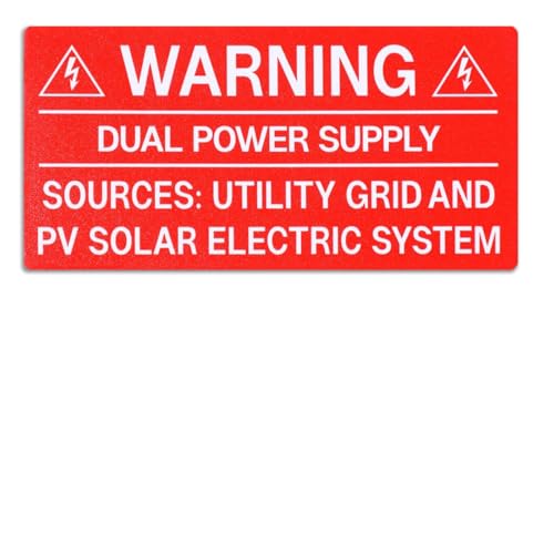CDXHOME 50 PV Solar Warning Labels,Warning Dual Power Supply Sources Stickers for Utility Grid and PV Solar Electric System,4" X 2"