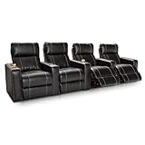 Seatcraft Dynasty - Home Theater Seating - Power Recline - Leather Gel - Lighted Cup Holders - USB Charging - Wall Hugger - Row of 4, Black