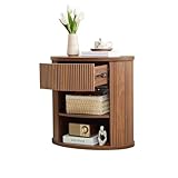 affeivul Fluted Round End Table with Storage, Farmhouse Side Table with Drawer and Open Shelf, Small Night Stand for Dorm, Bedroom, Living Room - Walnut