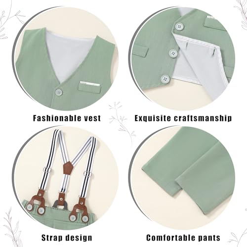 Image of ZOEREA Toddler Boy Suit Formal Wedding Outfits Gentleman Clothes Long Sleeve Shirt + Suspender Pants + Bowtie