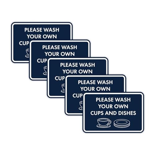 Classic Framed Please Wash Your Own Cups and Dishes Sign (Navy Blue/White) - Medium 5 Pack