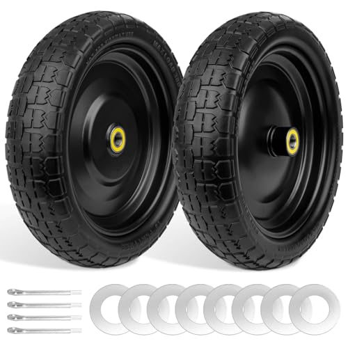 budrash 13 Inch Wheelbarrow Wheels, 4.00-6 Solid Flat Free Tires with 5/8