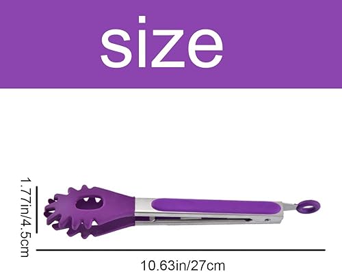 Miniatura 2 de Pinza antideslizante para alimentos, resistente al calor, para carne, barbacoa, ensalada, morado, 10.6 in, silicona y acero inoxidable, 1 unidad