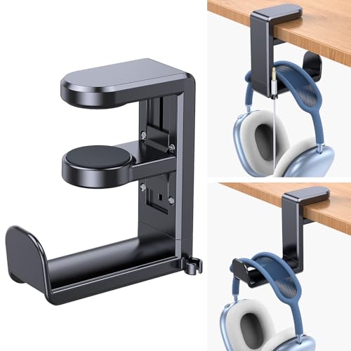 Coolpow Gaming Headphone Stand【360° Rotating 】 PC Headset Stand for Desk Adjustable Clamp-on with Cable Clamp, Headphone Holder Under Desk Organizer for Airpods Max, Beats, Bose All Headphones Size