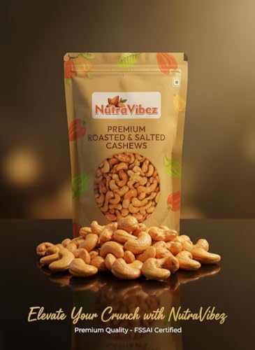 Image of NutraVibez Roasted Salted Cashews 200g Crunchy Whole Kaju Nuts Roasted Dry Fruits Snack Pack Ready to Eat Salted Cashew Nuts for Travel Office Home Kitchen Grocery Use