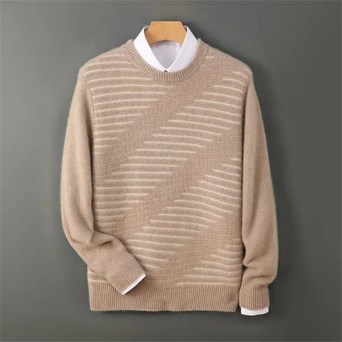 Men's O-Neck Textured Stripe Pullover Merino Wool Sweater Autumn Winter Casual Long Sleeve Jumper Thick Top2