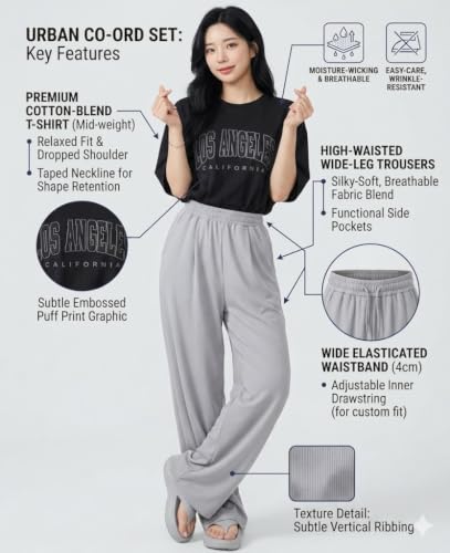Image of DIAZ Women Co-ord Set for Girls | Stylish Two Piece Dress with Oversize Tshirt & High Waist Jogger|Trendy Cotton Blend Track Suit Set for Women | Casual /Travel & Lounge Wear Outfits