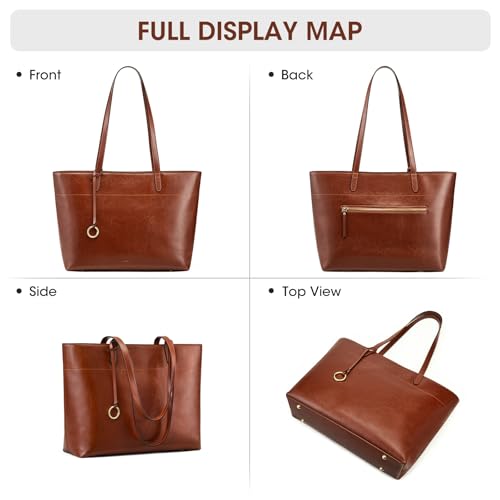 Image of Kattee Vintage Genuine Leather Work Tote for Women | Spacious interior with a zip compartment for organized work, travel, and everyday essentials.