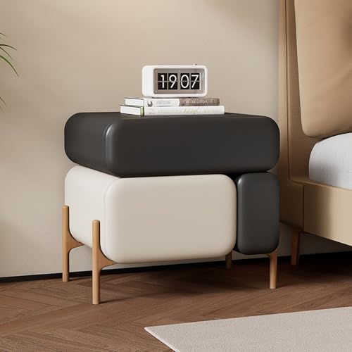 Moderna mesita de noche de cuero con 3 cajones, patas de madera maciza, para dormitorio, sala de estar, estudio