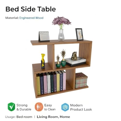 Image of SPYDER CRAFT Zig Zag Engineered Wood Bedside Table for Bedroom|Wooden Modern Side Tables for Bedroom|Side Table for Bed Room|Corner Table for Bed Room (Finish Color -Noce Lyon, DIY(Do-It-Yourself))