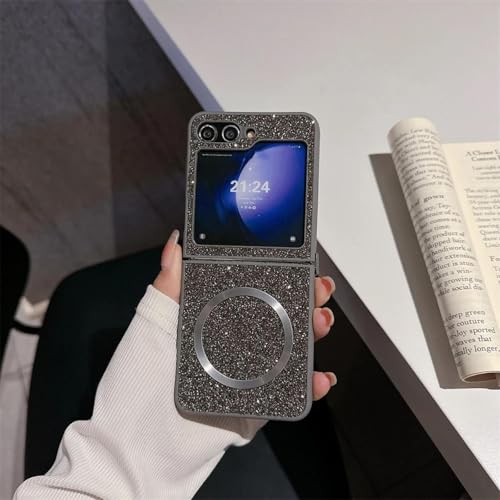 Coque Samsung Z Flip 5 antichoc rigide à paillettes gris pailleté