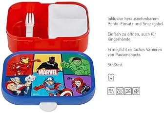 Mepal - Lunch Box Campus - Bento Lunch Box For Children - Lunch Box With Bento Compartment & Fork - Lunch Box With Clip Closure - BPA-free & Dishwasher Safe - 750 ml - Avengers.