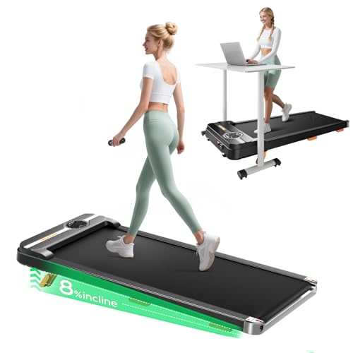TREAFLOW Walking Pad Portable Under Desk Treadmill with Incline 2.5HP for Home Office 265 lbs Capacity Remote Control LED