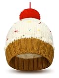 Geyoga Cupcake Beanie Hat for Women Valentine's Day Winter Knitted Ice Cream Costume Hat Crochet Cake Beanie for Adult Gifts(1,Vanilla)