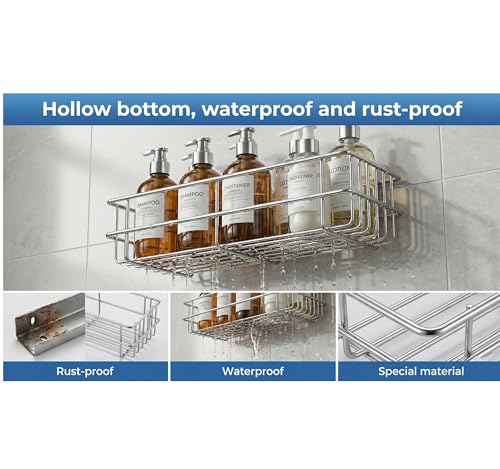 Image of SaleOn Stainless Steel Lifetime Rust Free Self Adhesive Shelf Rack Set of 2 for Kitchen & Bathroom | No Drill Wall Mount Sink Organizer with Hooks | Kitchen Sink Wall Organiser | 1 Year Warranty