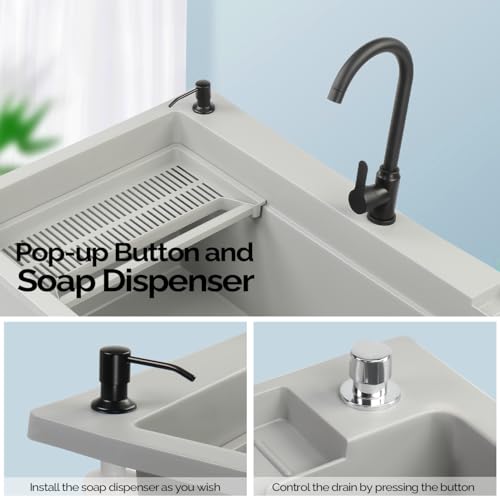 Image of Vingli 37-Gallon Freestanding Utility Sink with Faucet, 36 inch Heightened Basin for Laundry, Garage, Outdoor Garden, Pet Wash, Heavy Duty Plastic Laundry Tub with Storage Shelf, 40 inchLx24 inchWx36 inchH, Grey