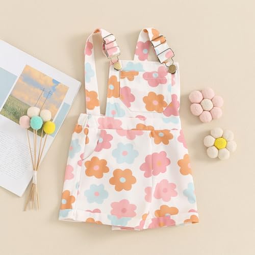 Image of Ayalinggo Toddler Baby Girl Sunflower Print Overalls Shorts with Pocket Suspender Trousers Cute Summer Clothing Outfit