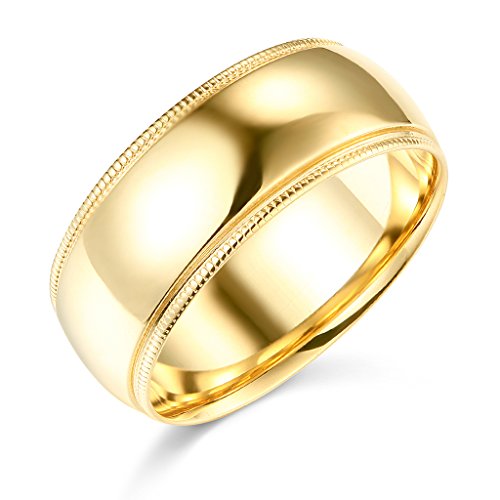 14k Yellow or White Gold 8mm Plain Milgrain Wedding Band