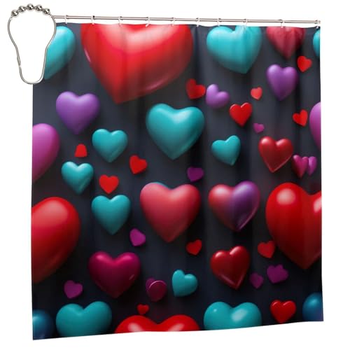 Rideau de douche polyester imprimé cœur rouge 183x183 cm avec 12 œillets - 3