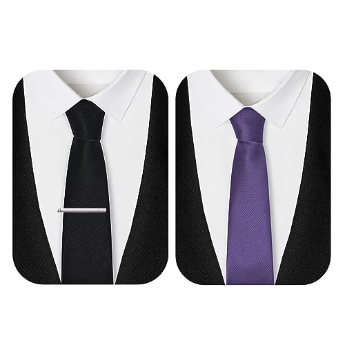 TEAMMAO Krawatten für Herren 2 Stck Klassisch Einfarbig Krawatte Schwarz Krawatte Lila 8CM Tie Krawattenklammer und Geschenkbox für Hochzeit,Büro oder Festliche Veranstaltungen.(LA-Schwarz+Lila)