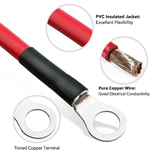 image for LotFancy 4 AWG Battery Cables, 4 Gauge 2 Feet Red + 2 Feet Black Pure 